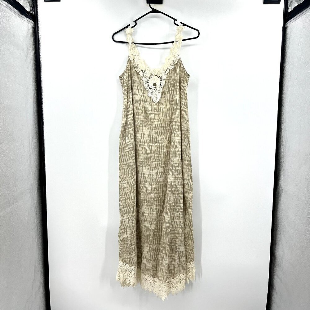 Soft Surroundings Tan Crochet Trim Boho Maxi Dress Swim Cover XS Oversize - Picture 5 of 7